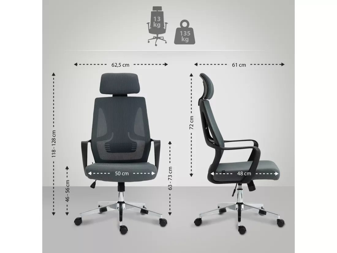 Chaise de bureau - Tissu & Métal chromé - Gris - Kanab