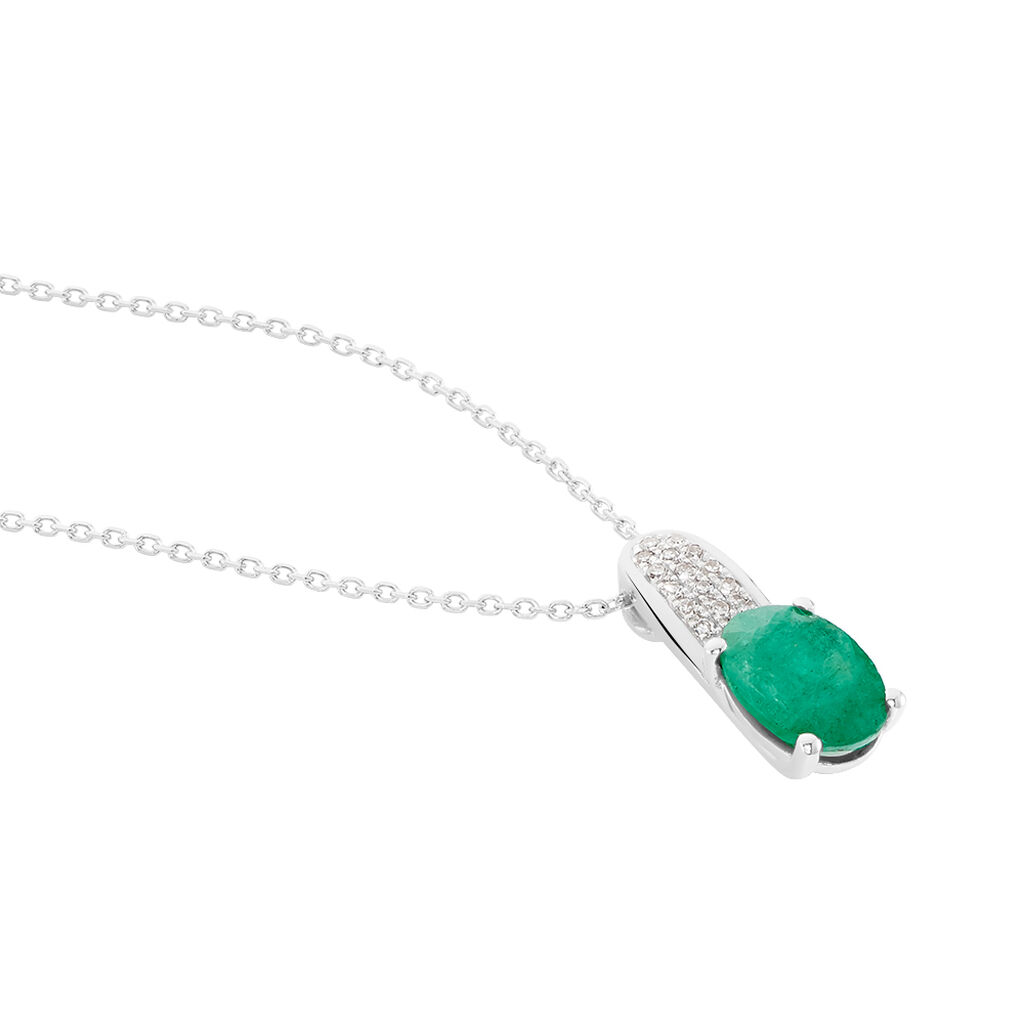 Collier Crista Or Blanc Emeraude Et Diamant