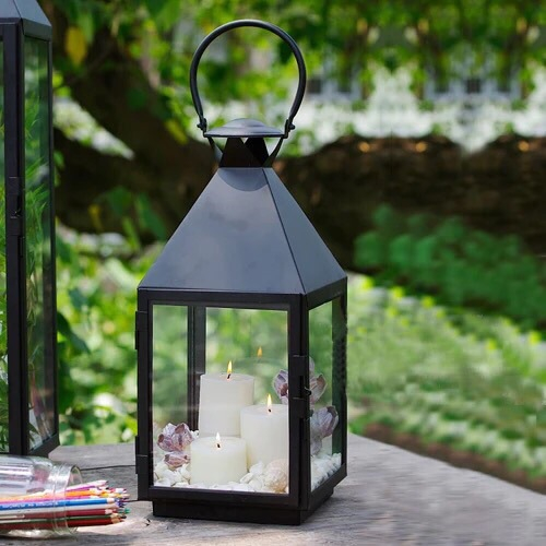 (12x27cm) Deko Kerzen Laterne Hängendes Windlicht Home Accessoire - Schwarz