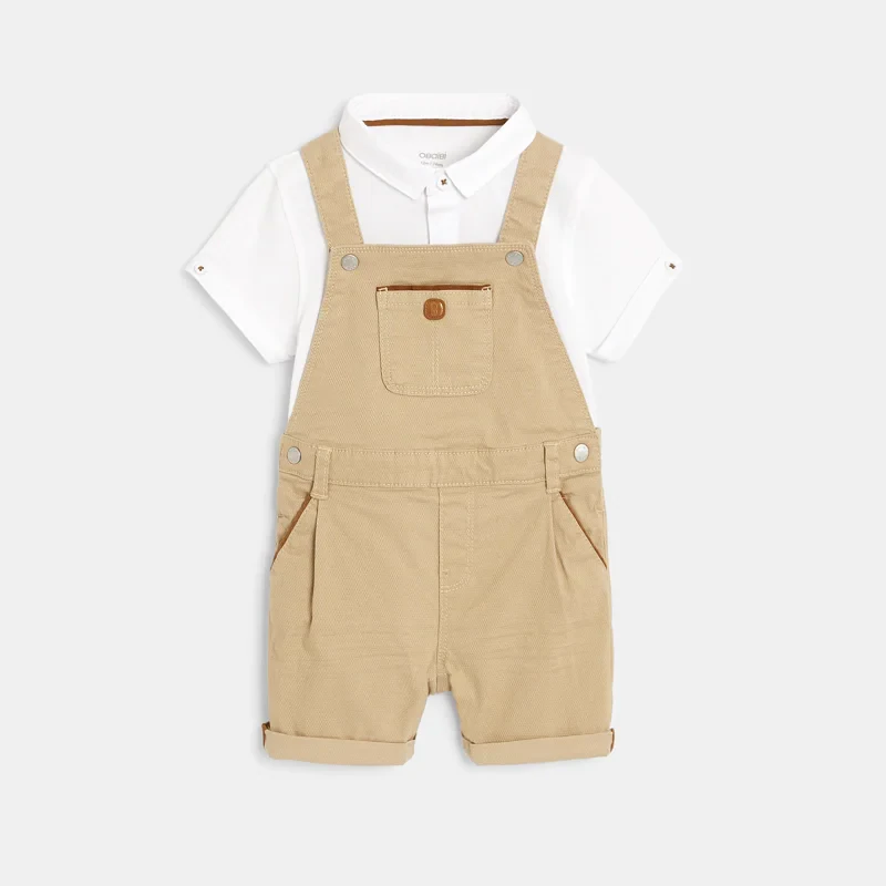 Ensemble salopette courte et polo beige bébé garçon Beige
