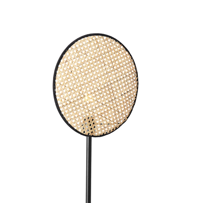 QAZQA - Oosterse landelijke vloerlamp, zwart met rotan, 35 cm - Kata | Woonkamer | Slaapkamer - Rond - LED-compatibel, E27