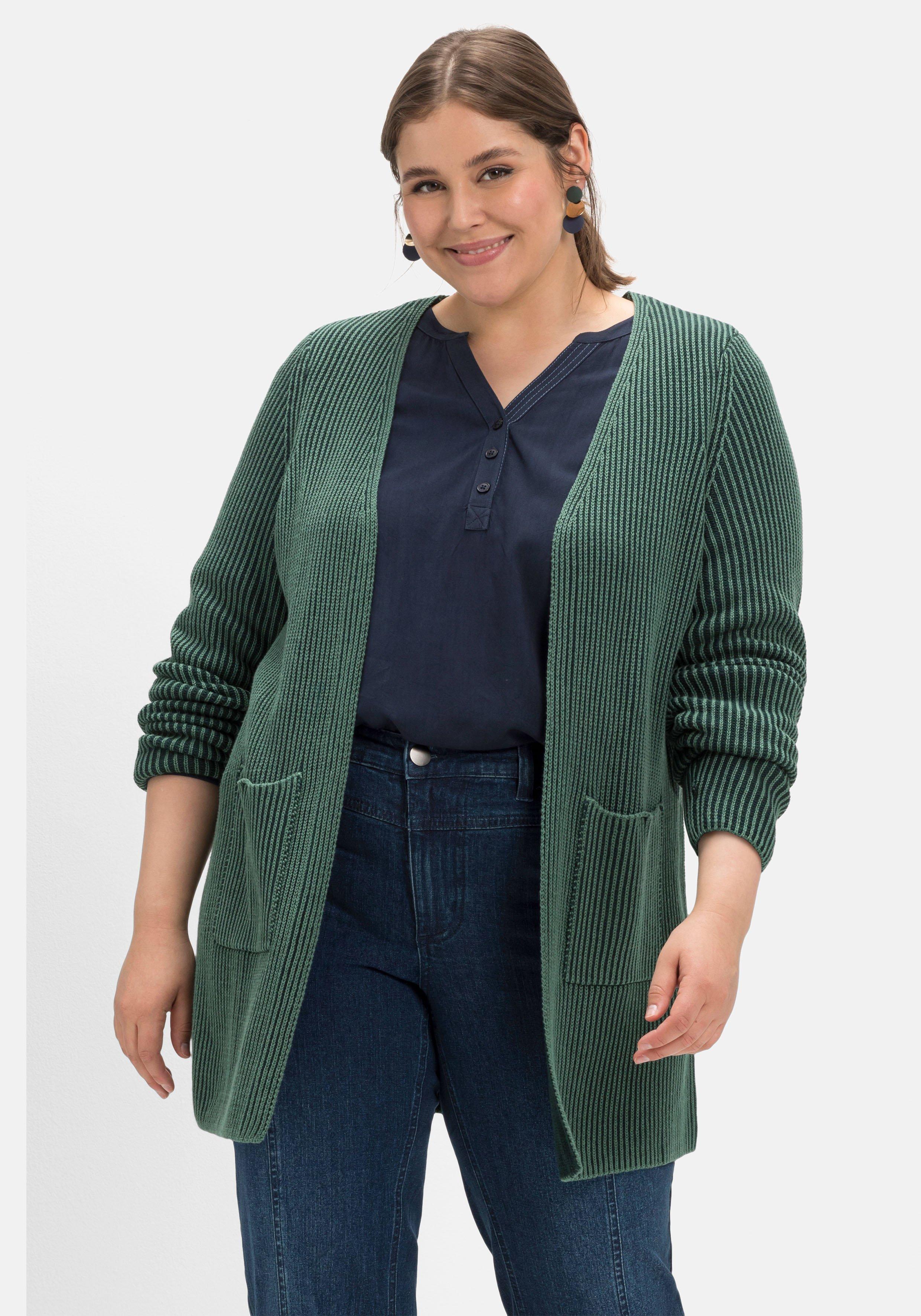 Strickjacke in zweifarbiger Rippstruktur