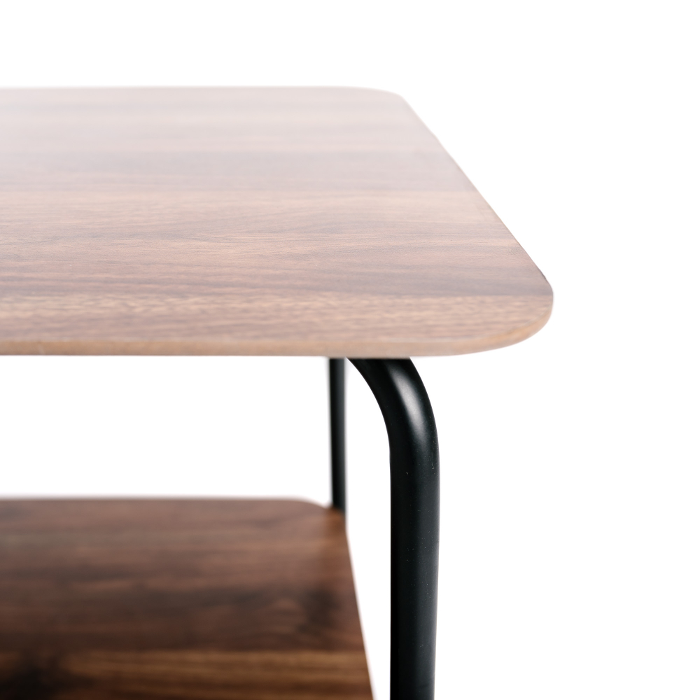 Table d'appoint bois, table de chevet bois foncé et métal 2 plateaux rangement vintage 45x45x51cm- meuble de salon- bout de canapé