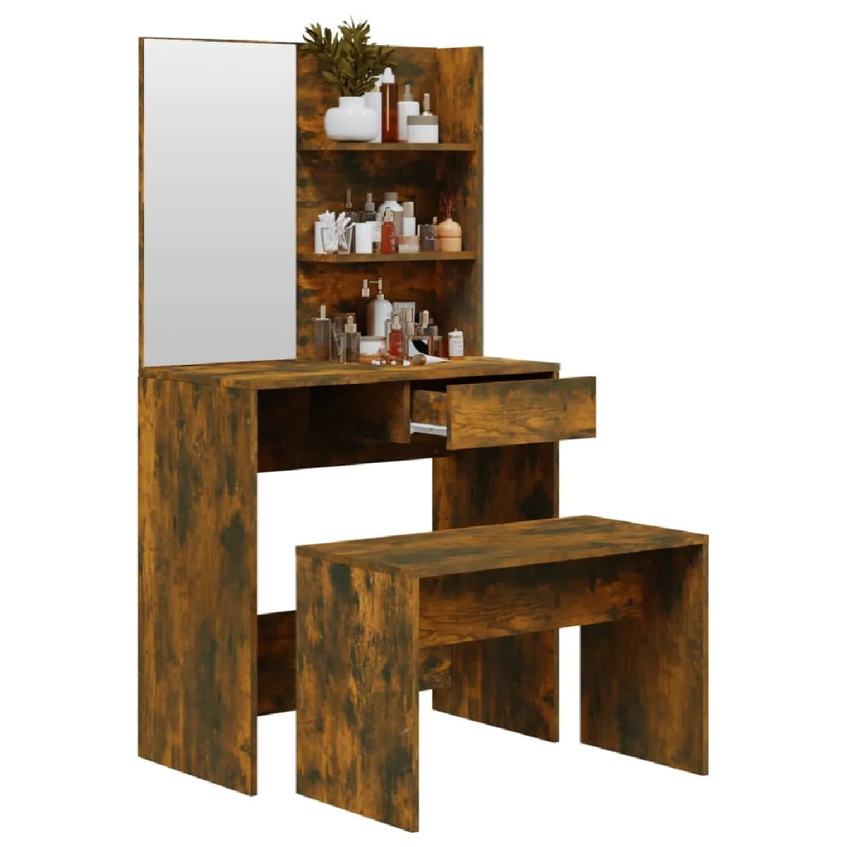 vidaXL Ensemble Coiffeuse - Chêne Fumé