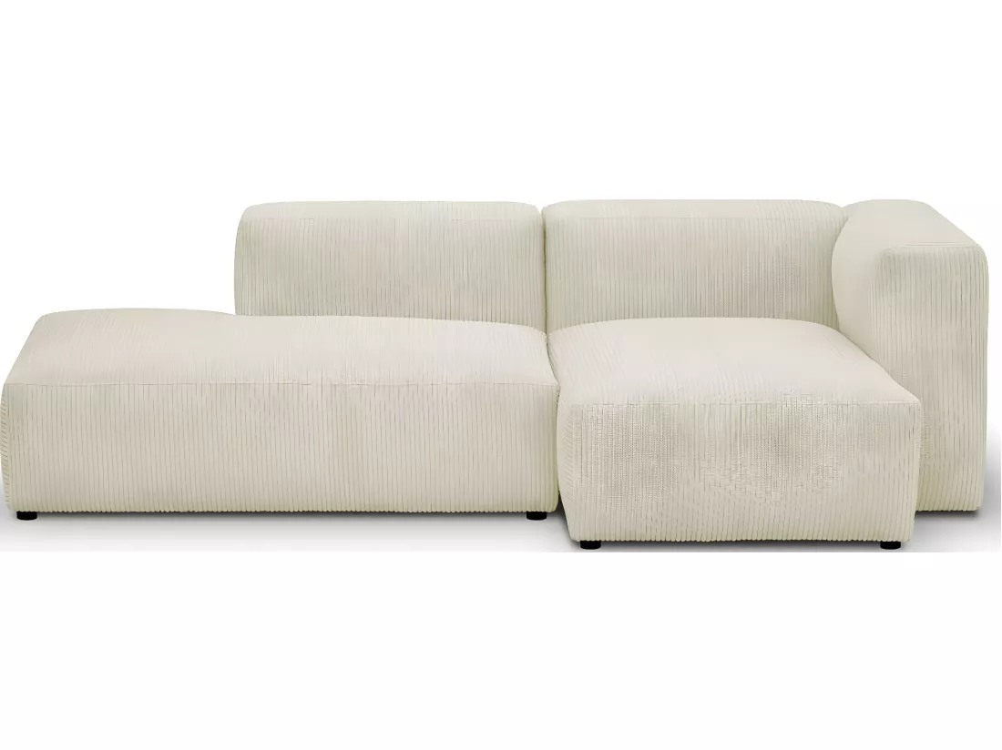 Canapé d'angle à droite modulable avec méridienne 3/4 places en velours côtelé beige - Modulo