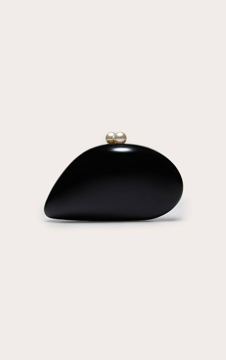 Noir Sac Pochette Rigide Noir À Texture Galet Métallisé Et Perle