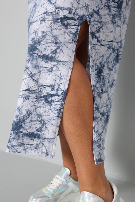Kleid, Batikdruck, Silberstern, V-Ausschnitt, Halbarm