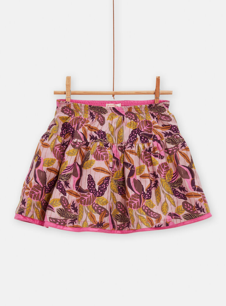 Jupe réversible rose et imprimé toucan pour fille