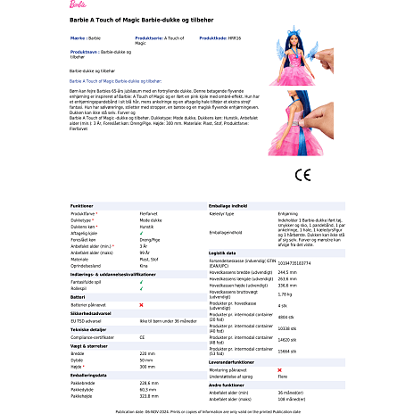 Barbie Unicorn dukke med vinger