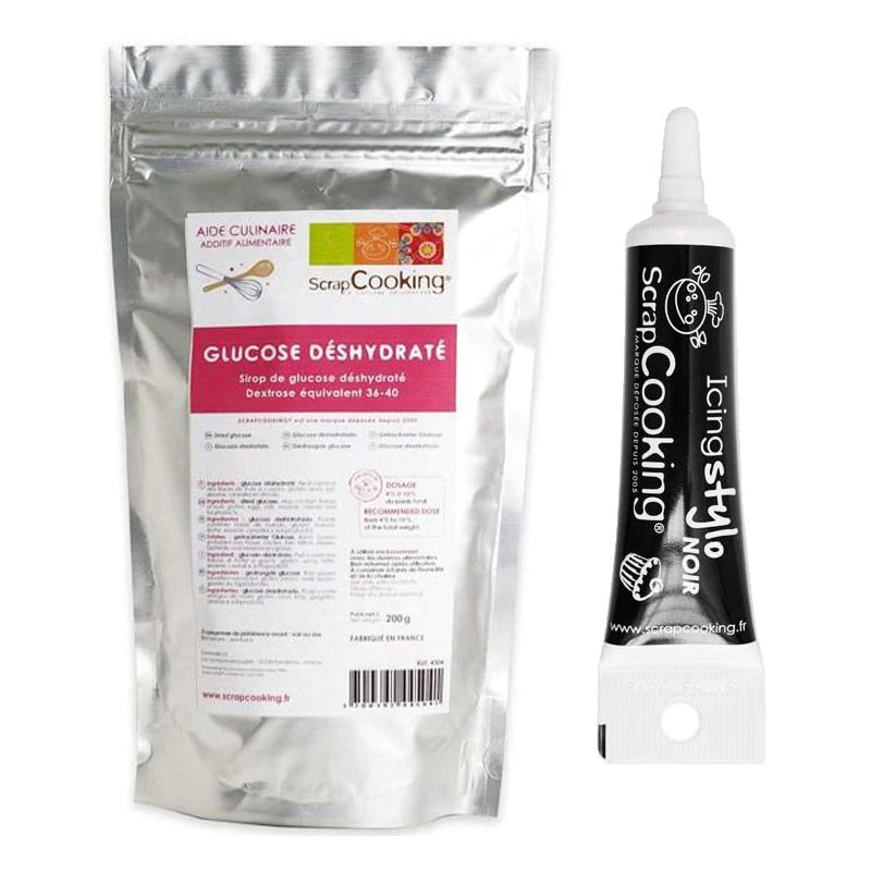 Glucose déshydraté 200 g + Stylo de glaçage noir Scrapcooking