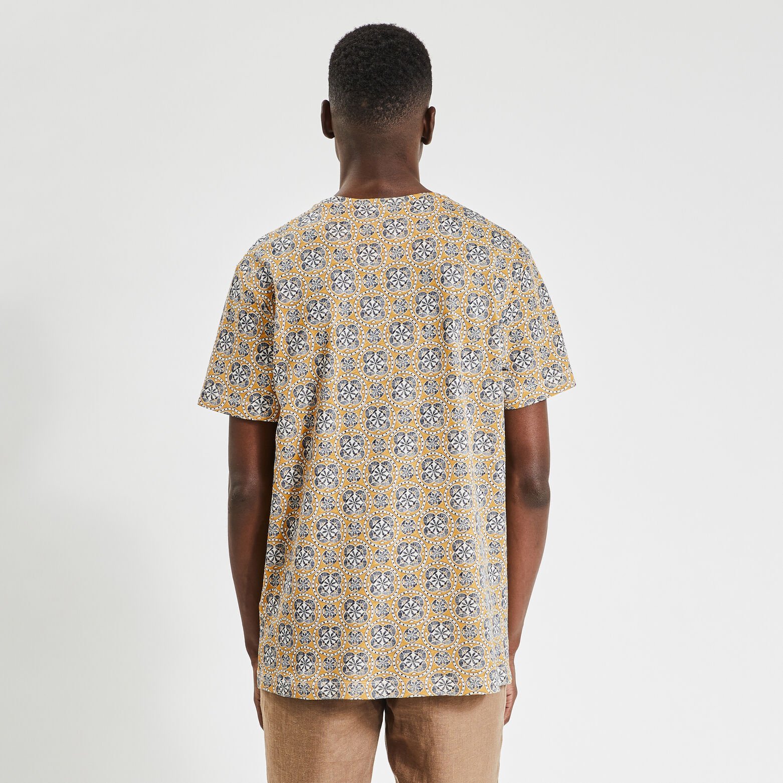 Tee shirt en coton lin imprimé Jaune foncé