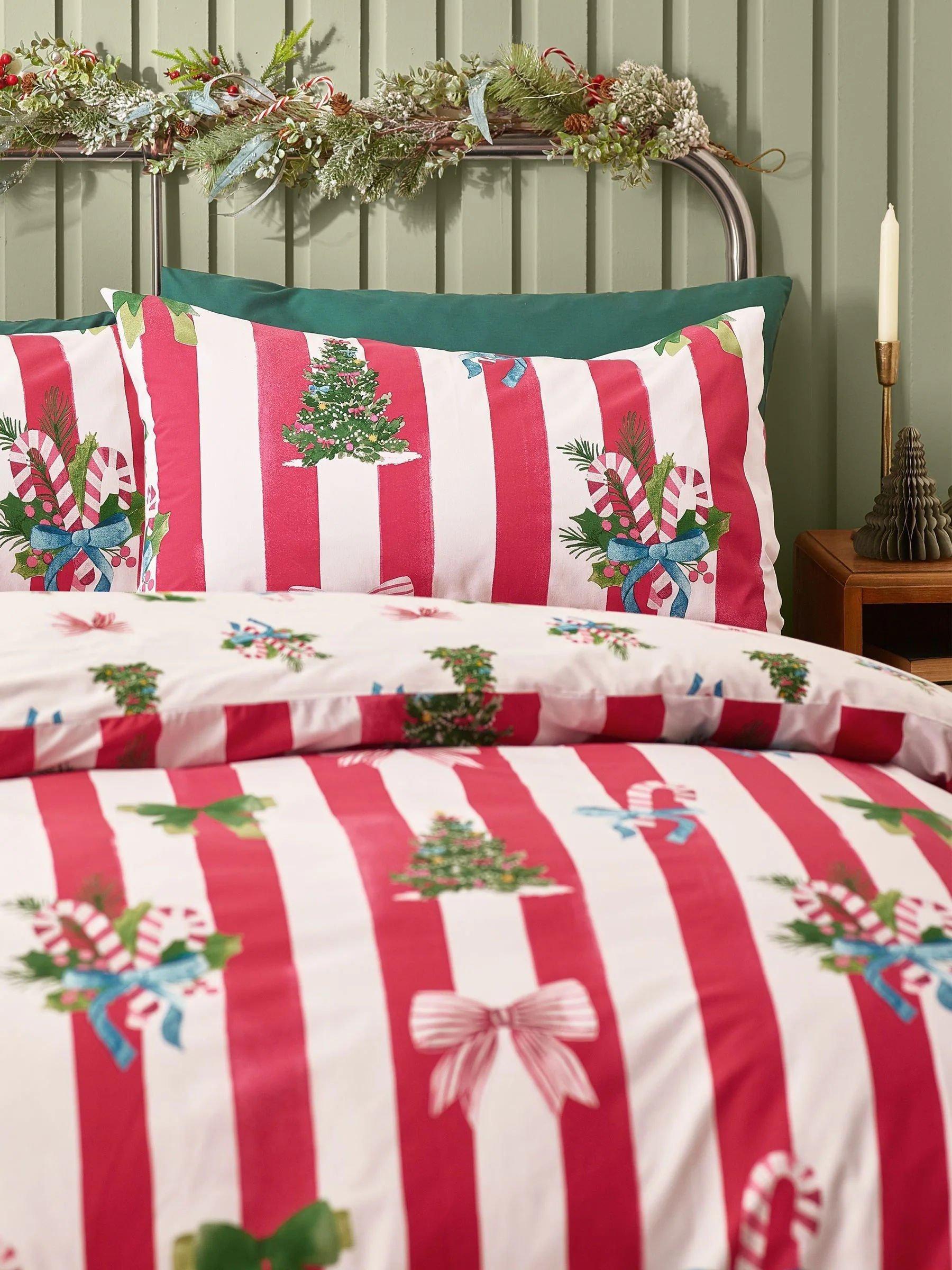 Catherine Lansfield Omkeerbare dekbedovertrekset met kerststrepen