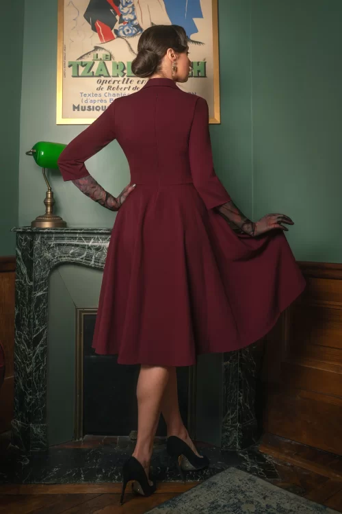 Vintage Diva  Laura Lee swing jurk in bordeauxrood