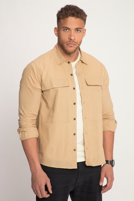 STHUGE Leinenmix-Hemd, Overshirt, Langarm, Kentkragen, bis 8 XL