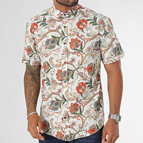 Chemise Manches Courtes Blanc Rouge Floral