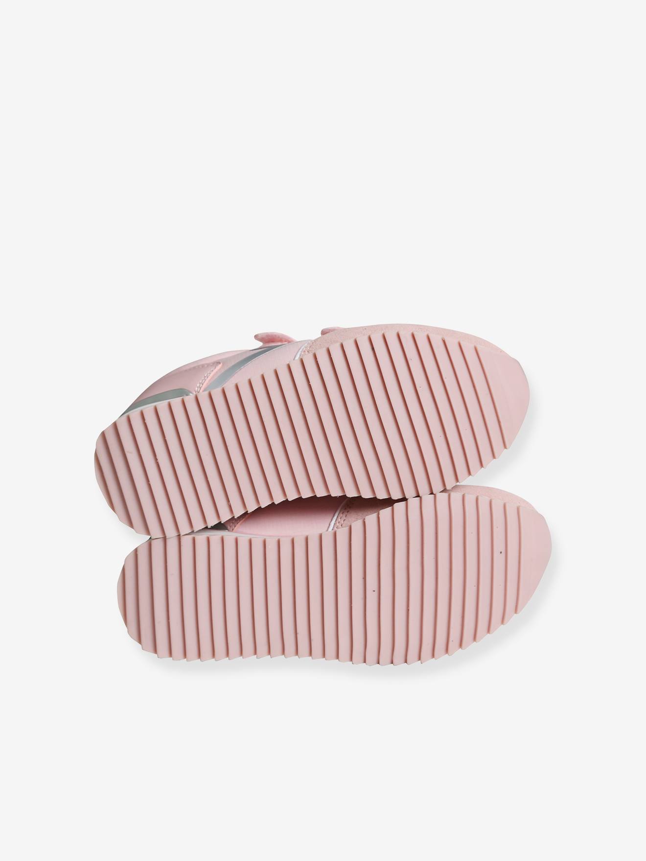 Tênis de corrida lisos, vermelho escuro, para meninas, com fecho de velcro.