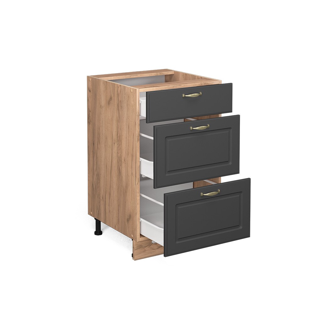 Vicco Schubunterschrank Küchenschrank Küchenmöbel Fame-Line Eiche Anthrazit-Gold Landhaus 50 cm Küche Einbauküche Drehtür Blende Küchenzeile