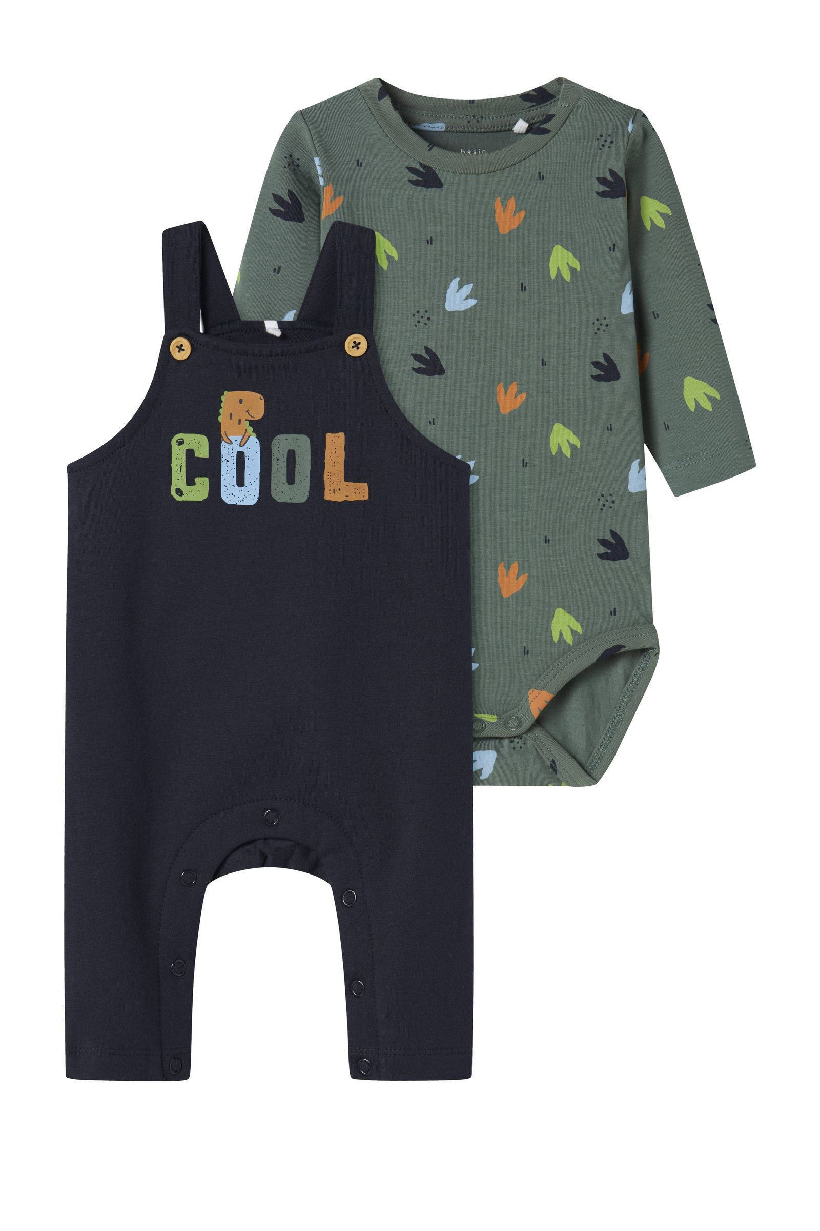 NAME IT tuinbroek + romper donkerblauw/groen