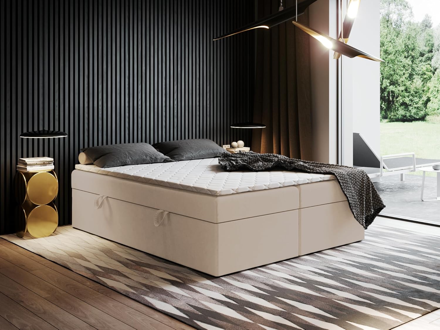 EWORA2 Boxspringbett mit Bettkasten (Stauraum) ohne Kopfteil, Komfortbett mit Bonellfederkern, Verschiedene Größen, Komforthöhe, gepolstertes Bett (190x200)