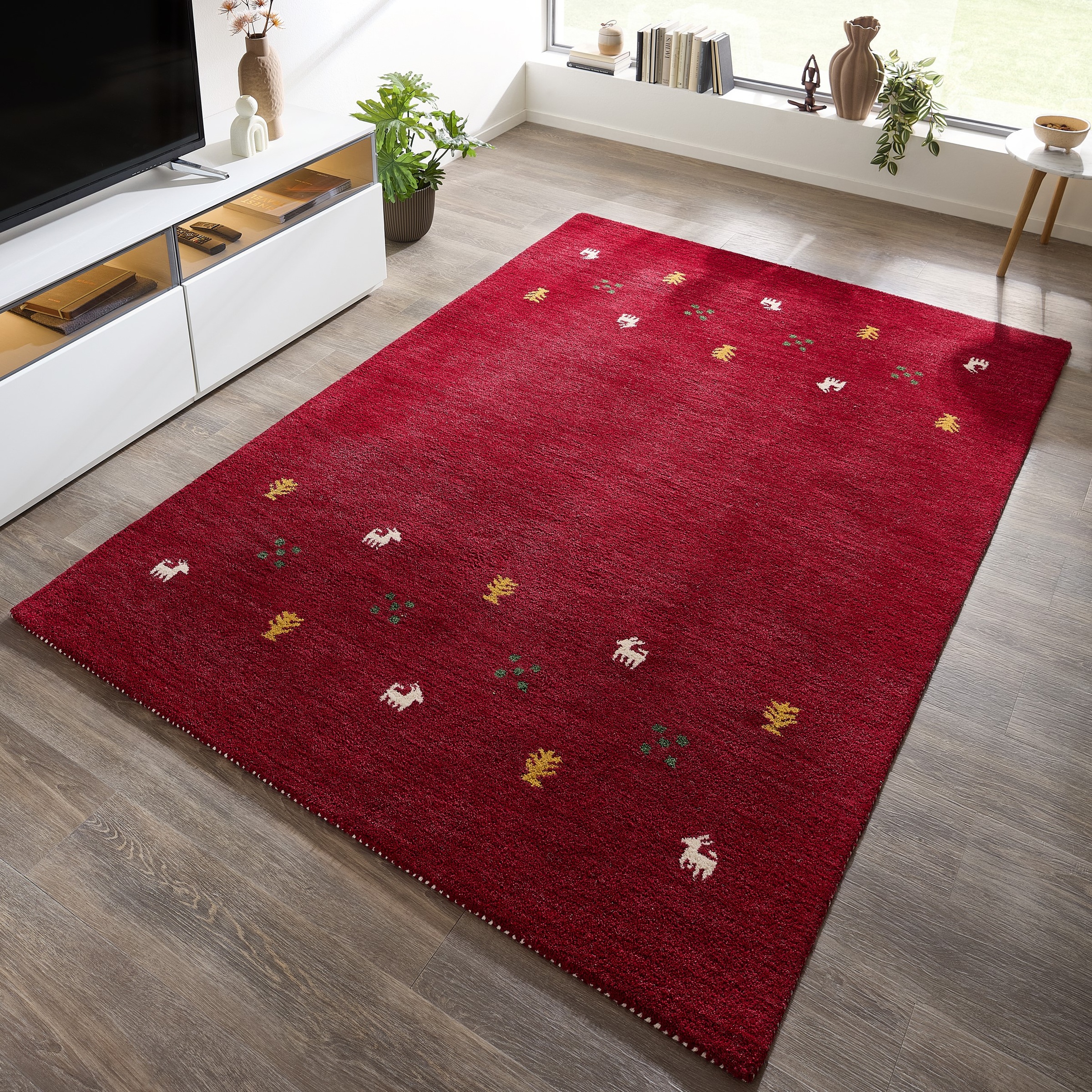 THEKO Wollteppich »Gabbeh Motiv, Handgefertigt, Teppich, Tiermotiv,  reine Wolle« rechteckig 14 mm Höhe reine Wolle, handgewebt, Wohnzimmer, Schlafzimmer, Esszimmer