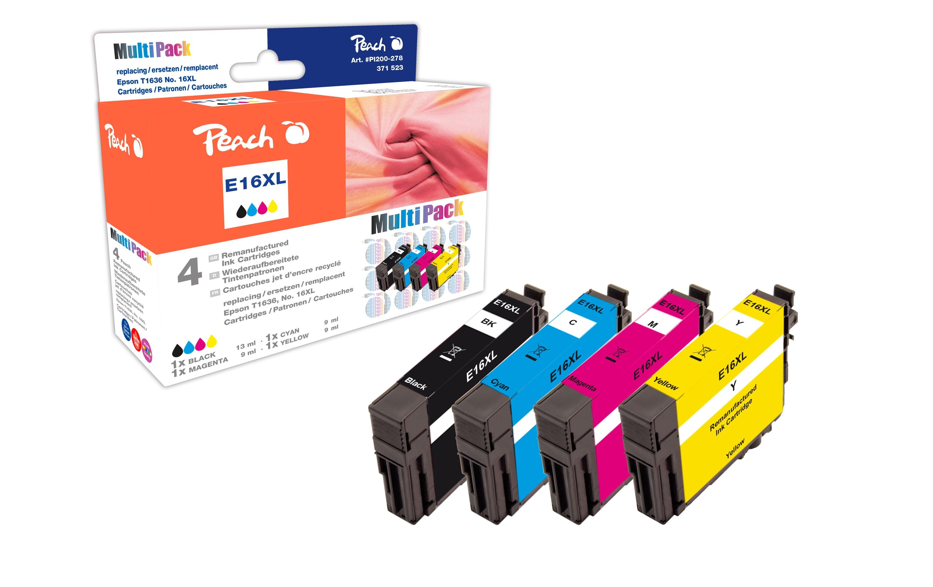 Tinte Epson No 16XL (T1636) 1x BK, C, M, YDruckerpatronen: 1x Schwarz, 1x Cyan, 1x Magenta, 1 x Gelb