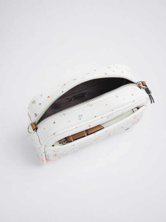 Bolsa de ombro com estampa floral - Off-White