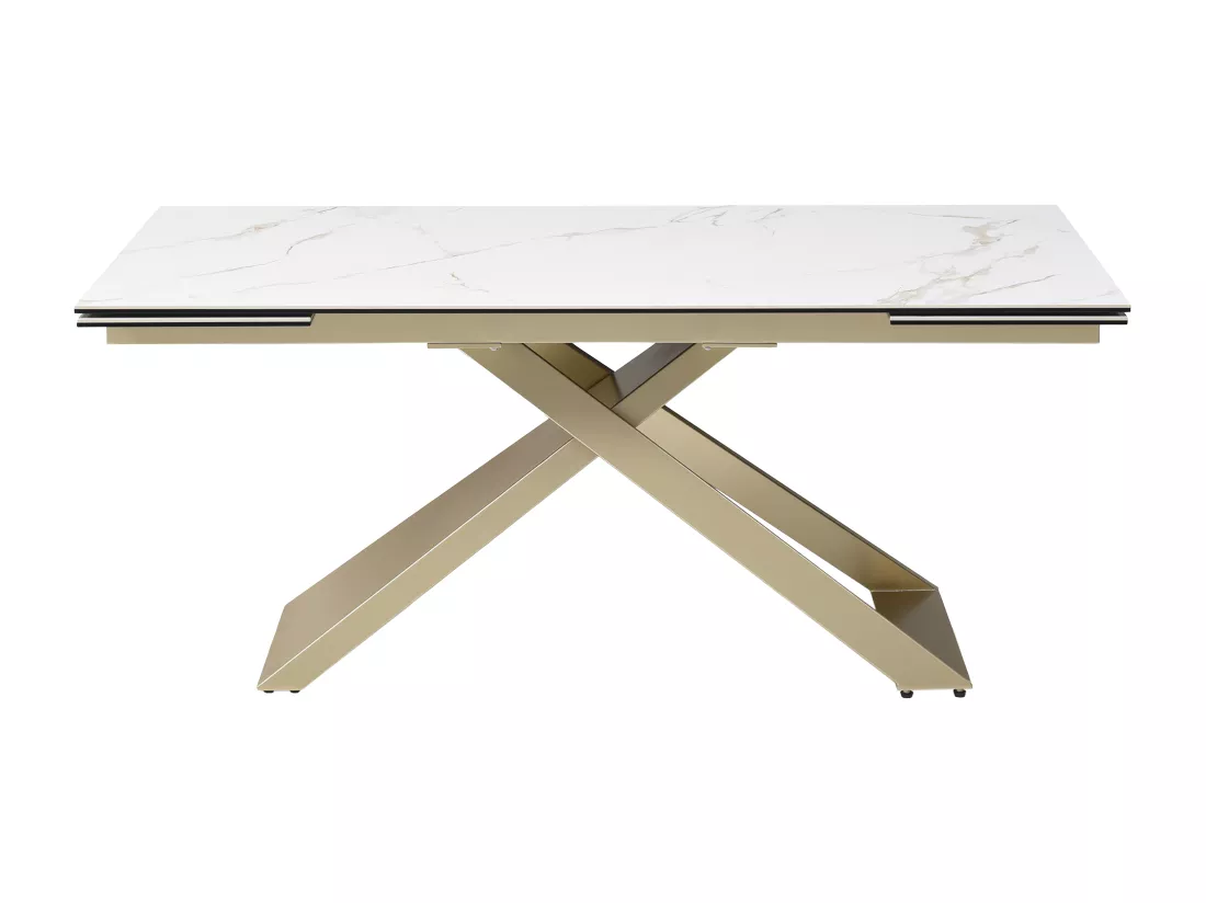 Table à manger extensible 6 à 10 personnes en céramique, verre trempé et métal - Effet marbre blanc et Doré - XERENA de Maison Céphy