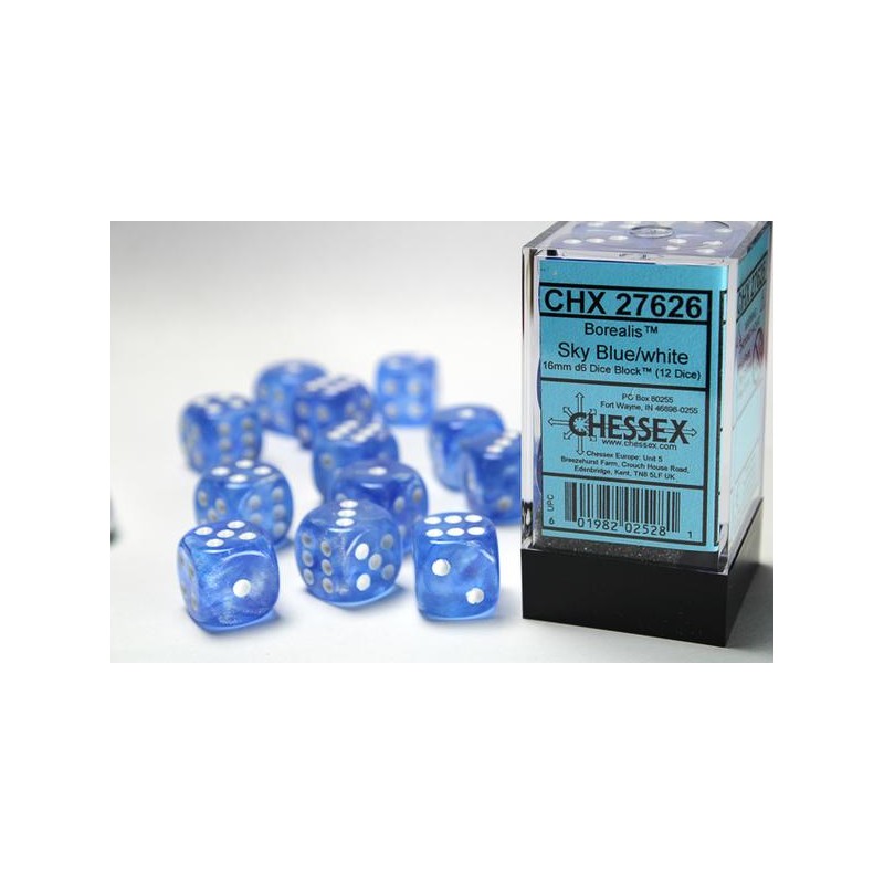 Pack de 12 dés D6 * borealis * BLEU CIEL