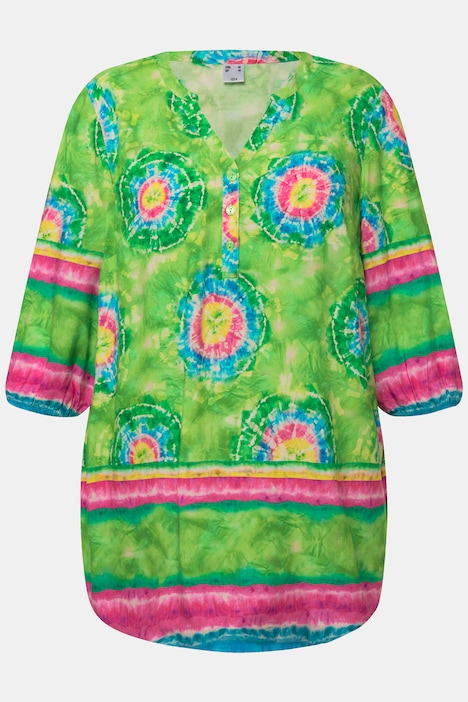 Bluse, Batikdruck, Tunika-Ausschnitt, 3/4-Ärmel