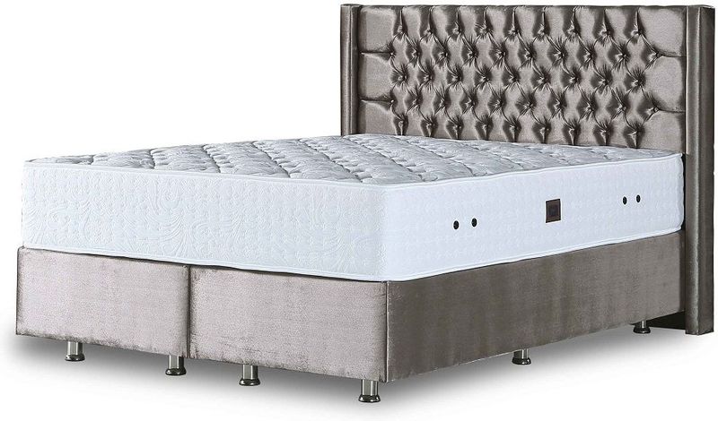 Bedden Amsterdam - Diva - Opberg Boxspring - Grijs - Gecapitonneerd Hoofdbord
