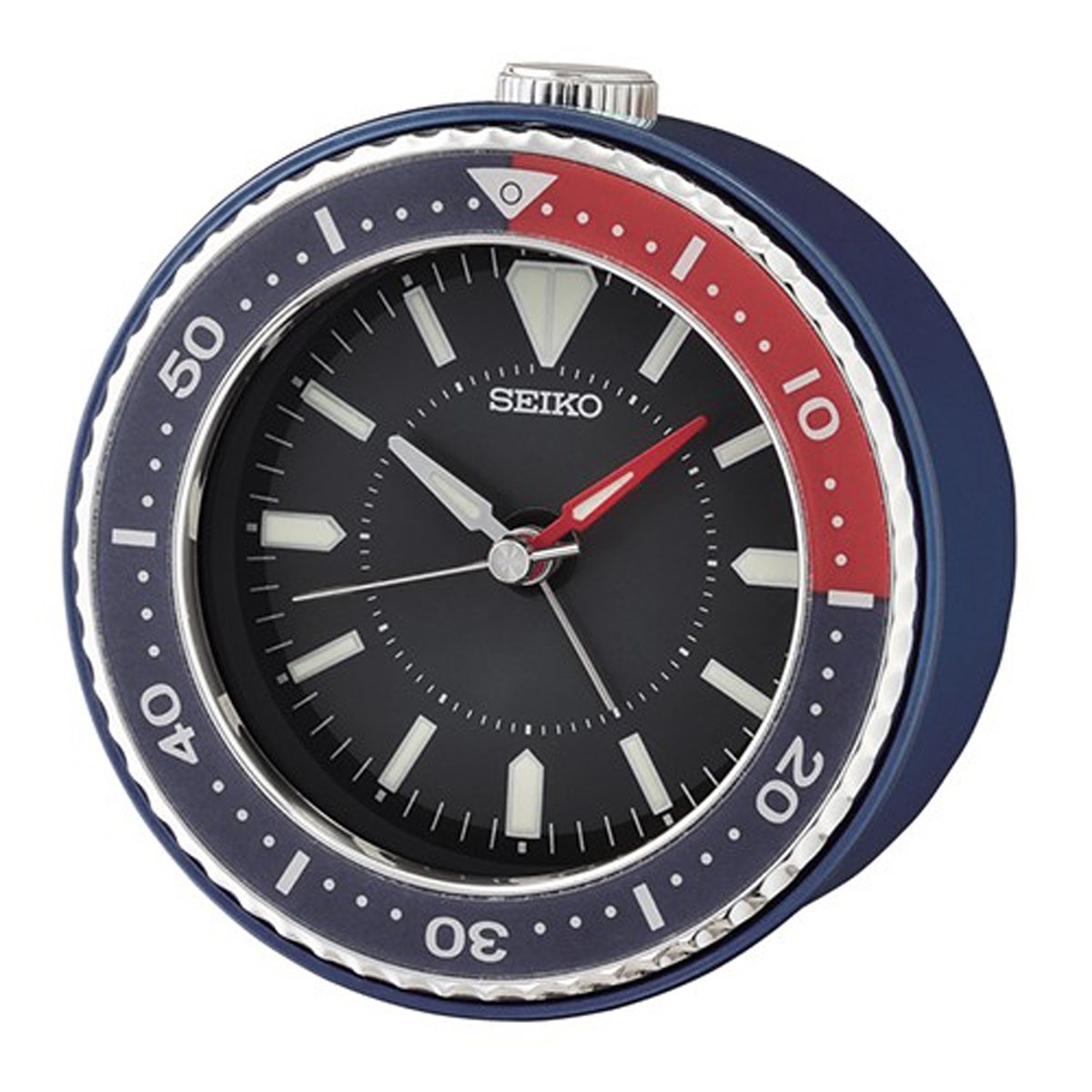 Réveil Seiko rond plastique bleu