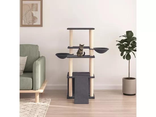 Arbre à chat avec griffoirs en sisal gris foncé 133 cm