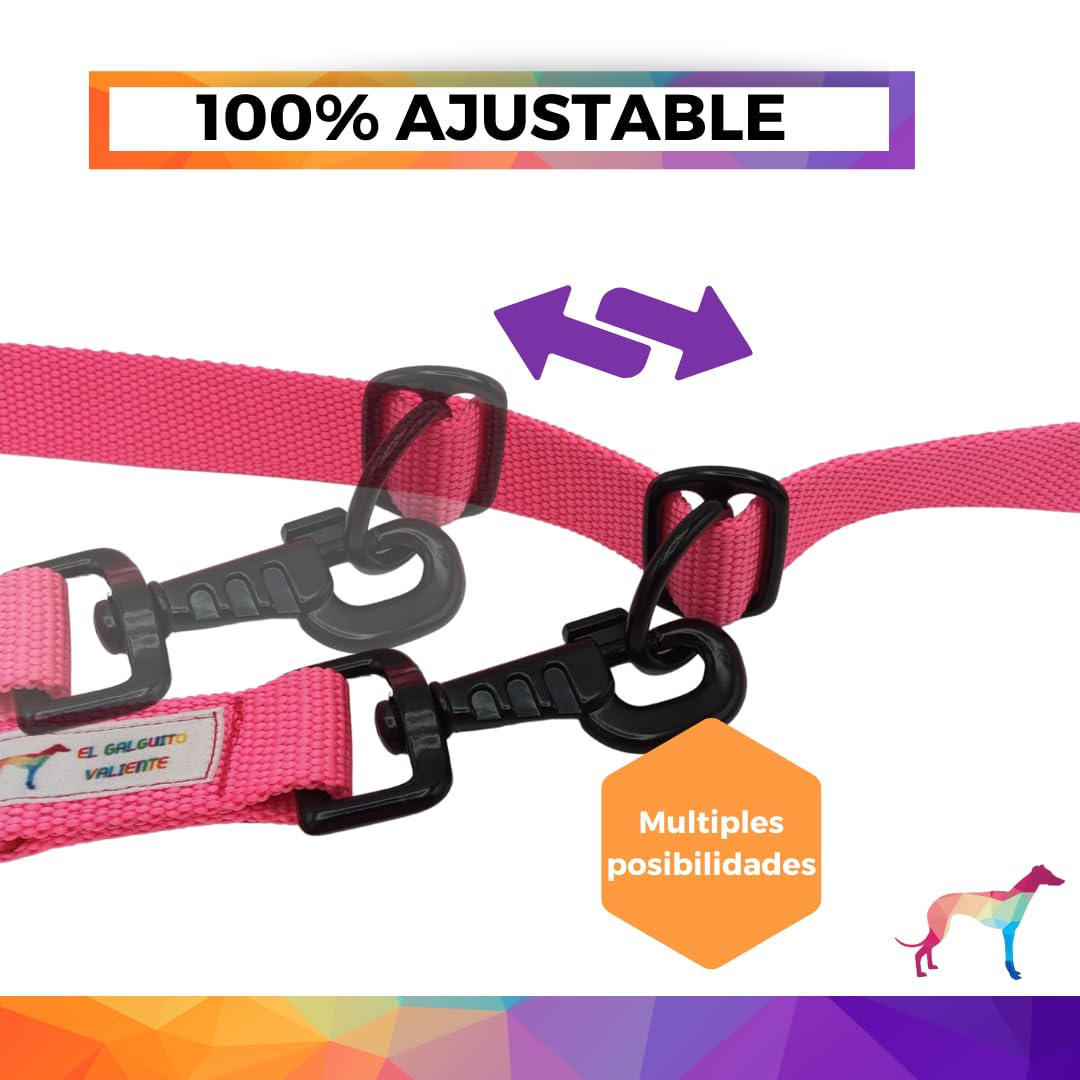EGV - Guia para cães com múltiplas posições e alça dupla de neoprene. Guia para cães que permite o uso com as mãos livres, 2,5 metros de comprimento. (Rosa)