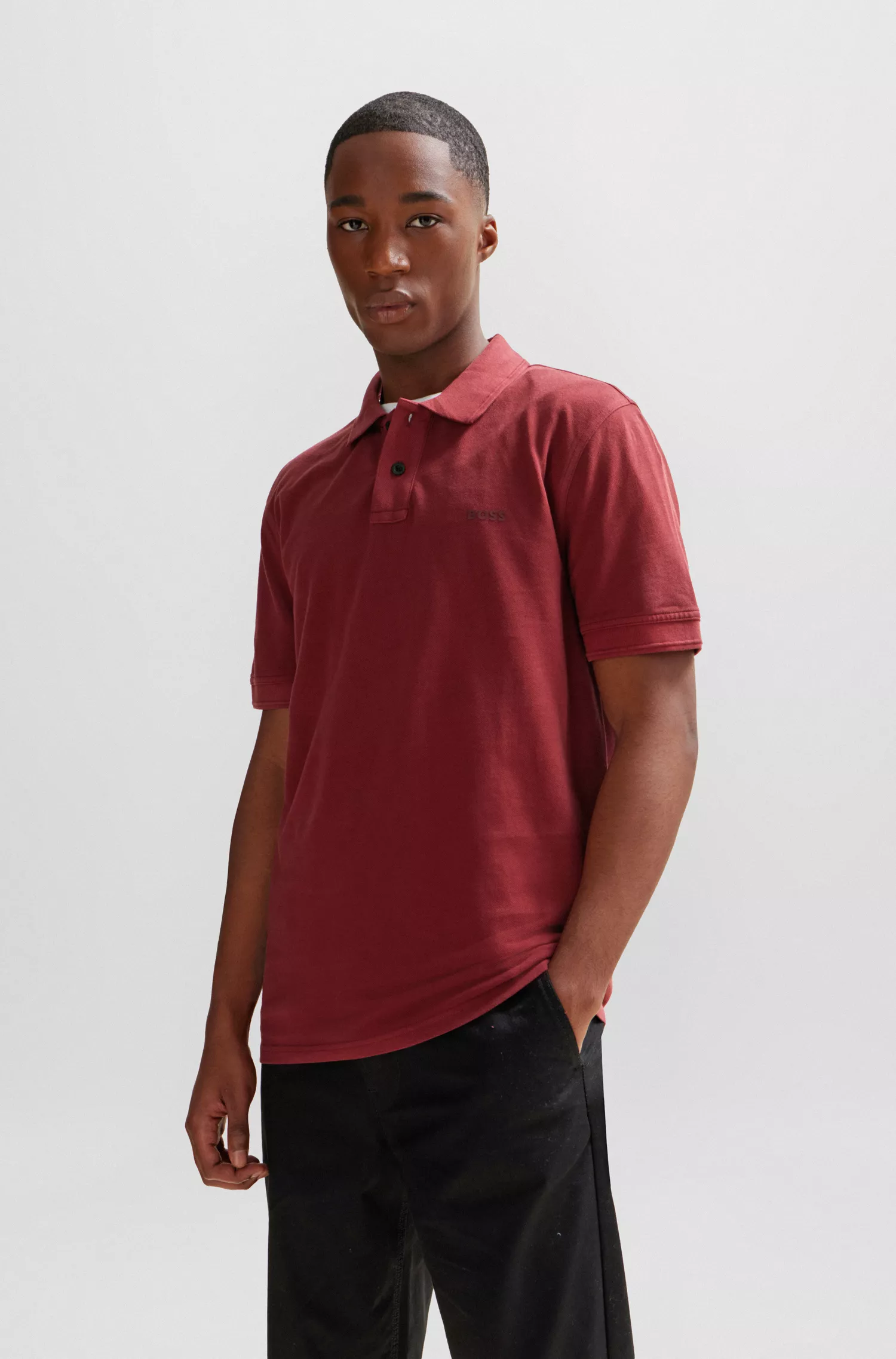 Camisa polo BOSS laranja em piqué de algodão com estampa do logotipo