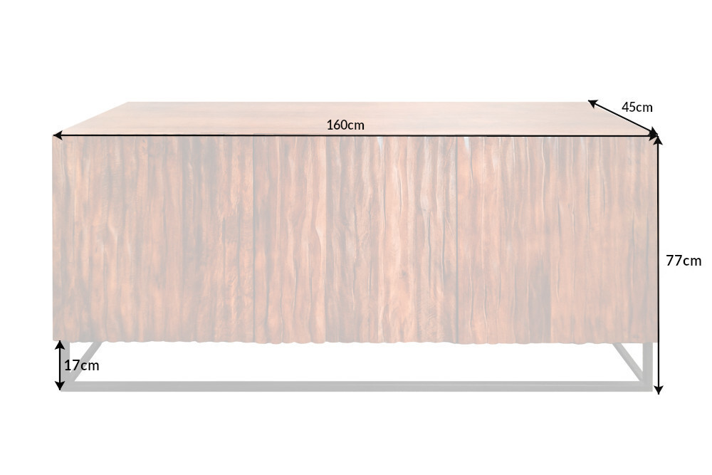 Massives Sideboard AMAZONAS 160cm Mangoholz natürliches Front Design