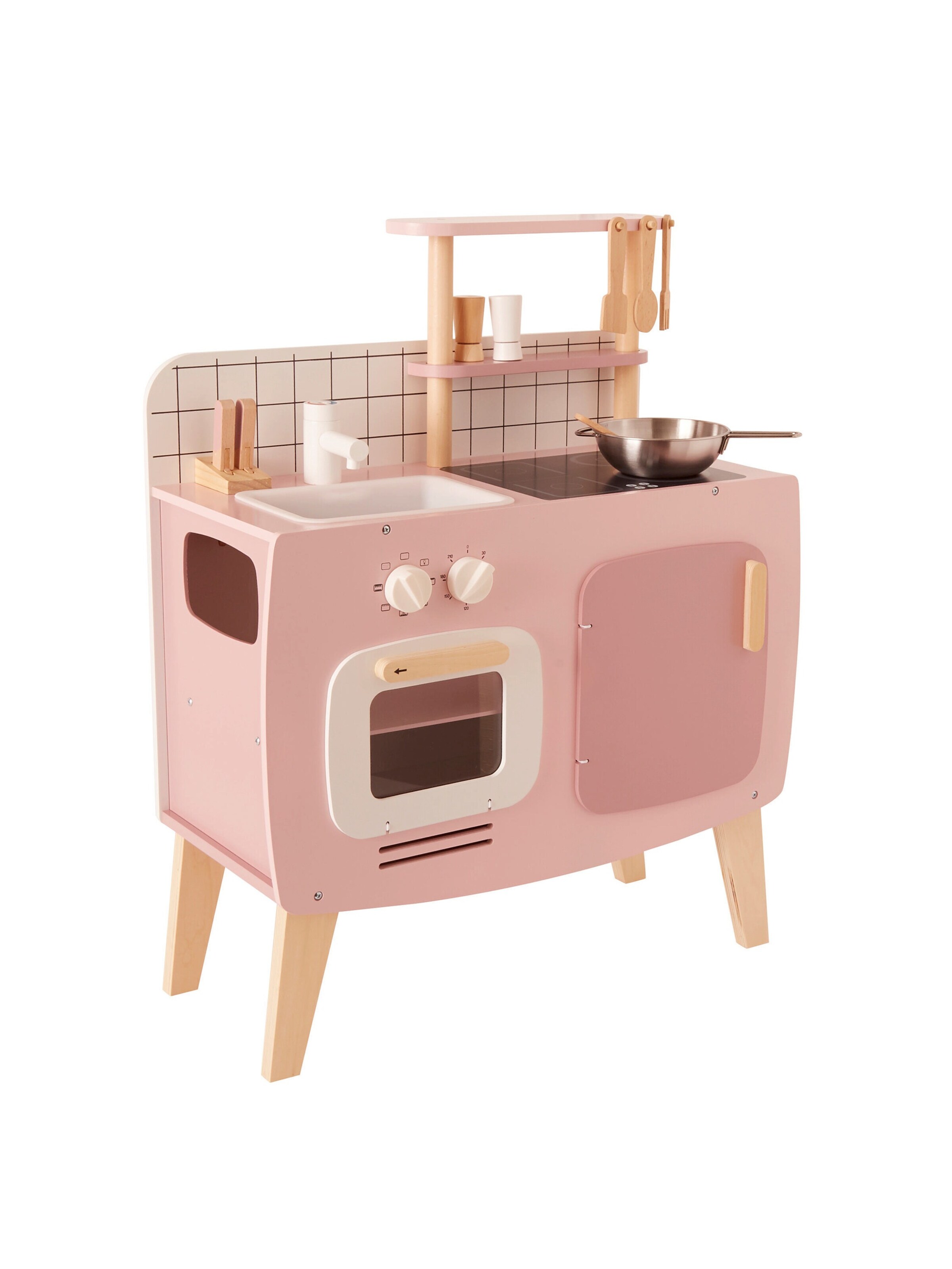 Vertbaudet Retro-Spielküche, Küche aus Holz FSC® rosa/natur