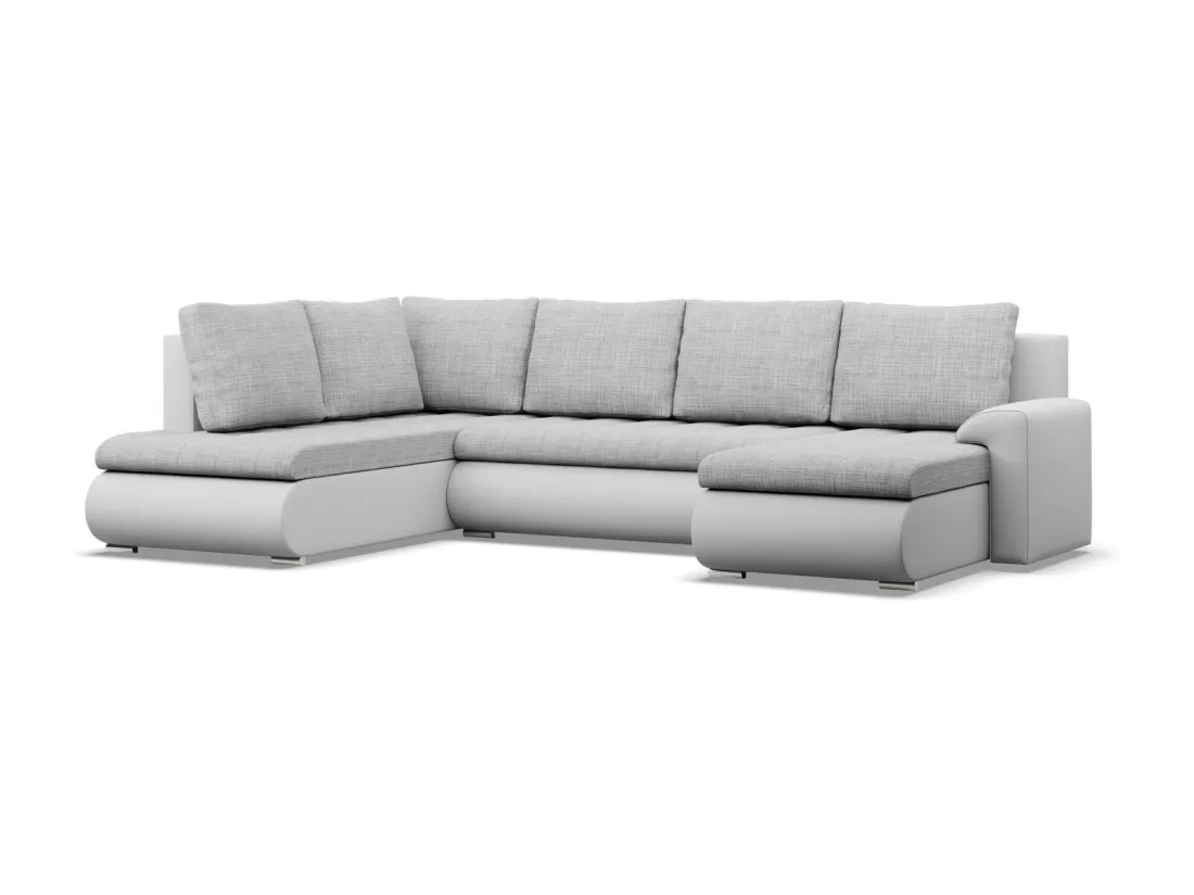 Canapé d'angle en U avec fonction sommeil, Ottoman, Gris + Gris