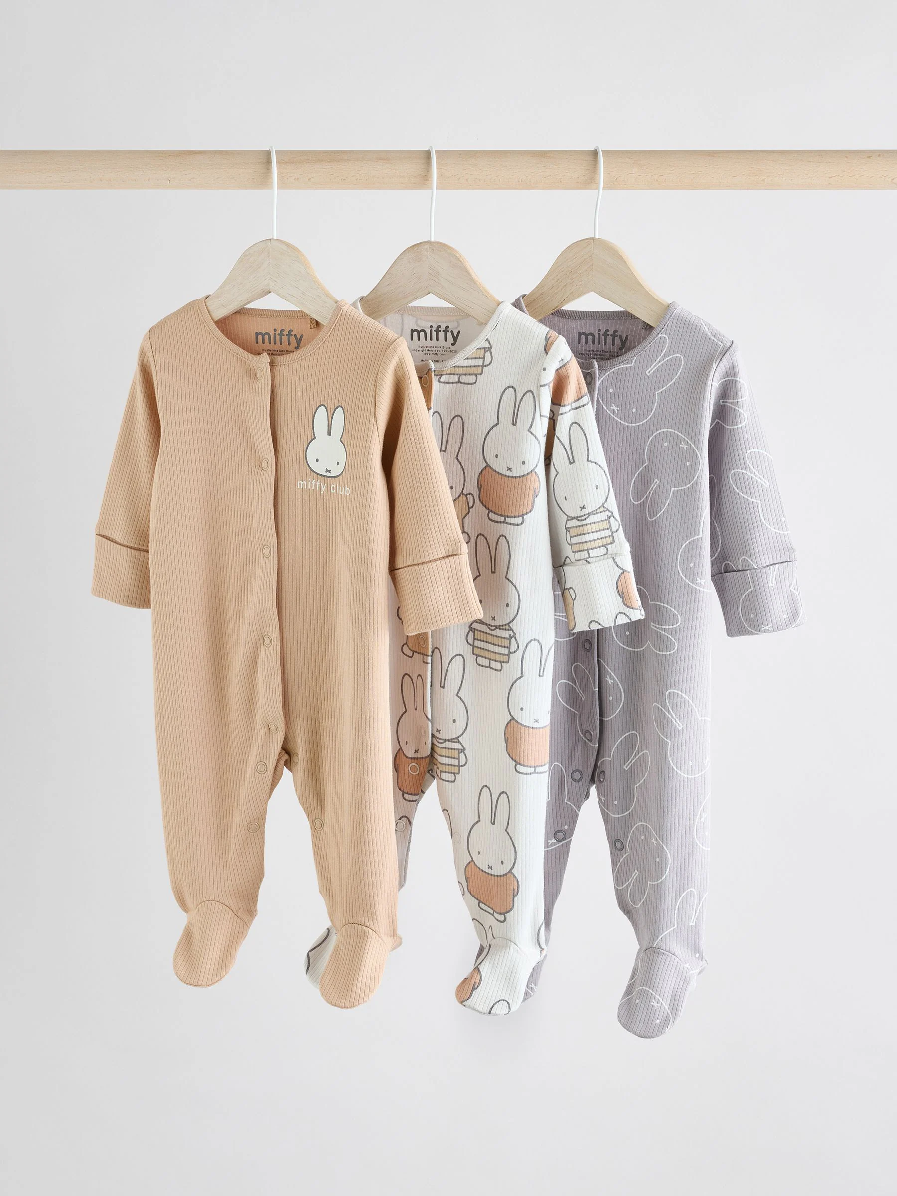 Neutraal - Miffy Baby Slaappakken 3 Verpakking (0mnd -2jr)