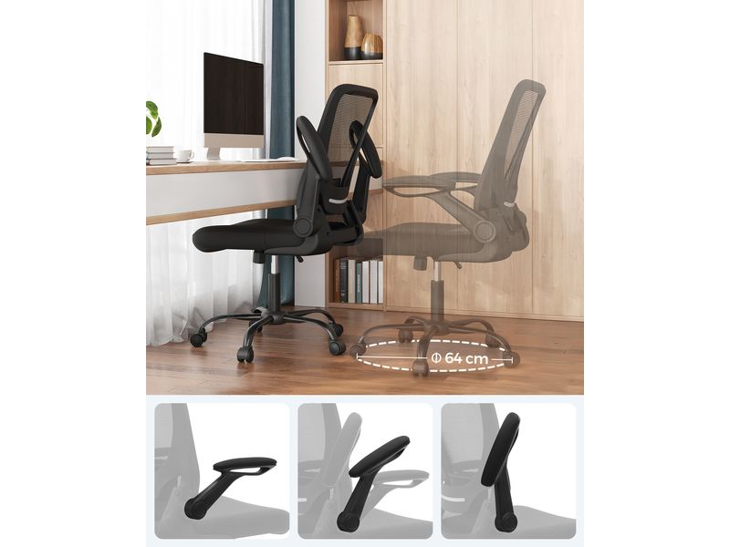 Songmics Bürostuhl mit klappbaren Armlehnen, Schwarz Ergonomischer Bürostuhl