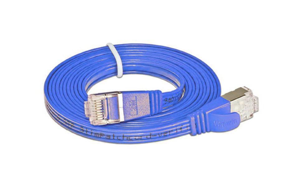 Slimpatchkabel RJ-45 - RJ-45, Cat 6, STP, 2 m, BlauGeschirmtes Twisted-Pair-Kabel (STP) mit Klinkenschutz