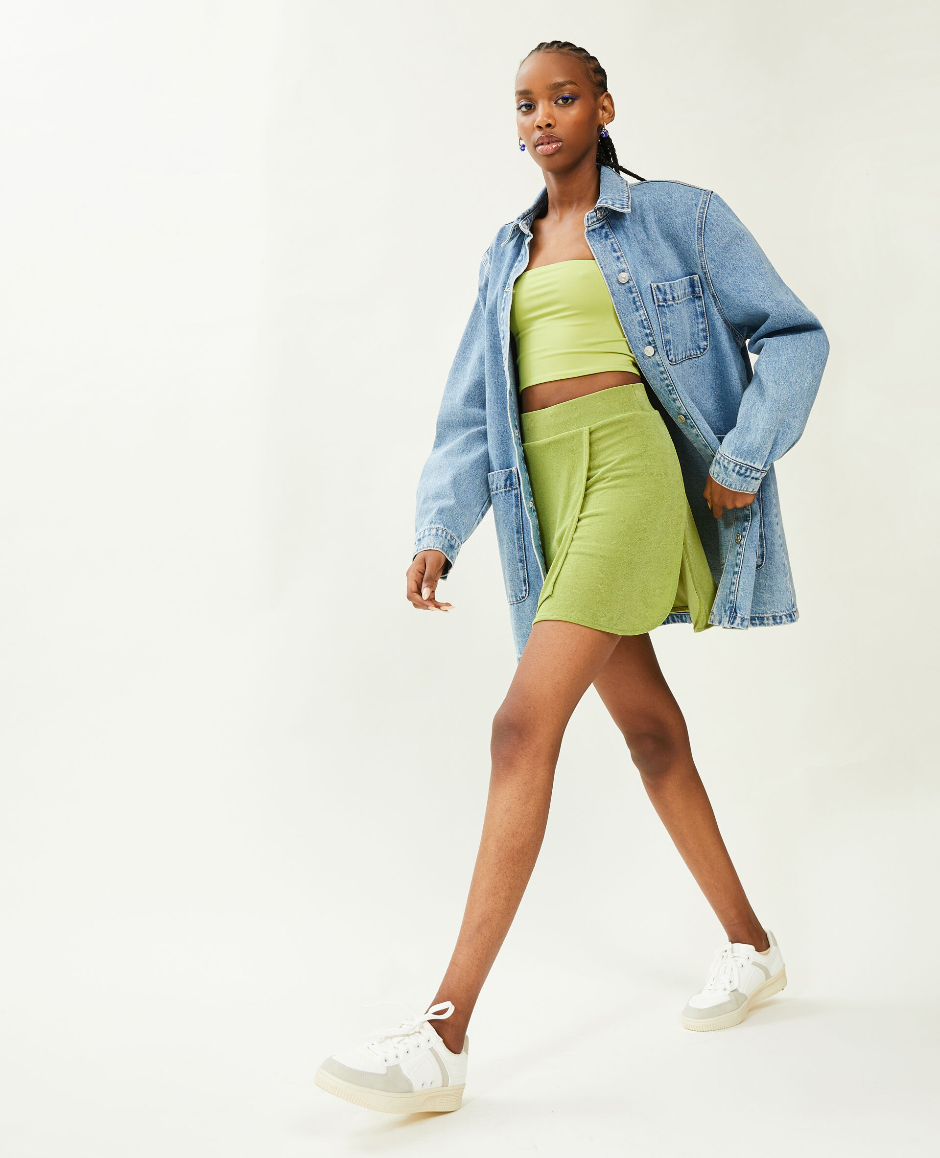 Jupe-short en tissu fluide - Vert kaki
