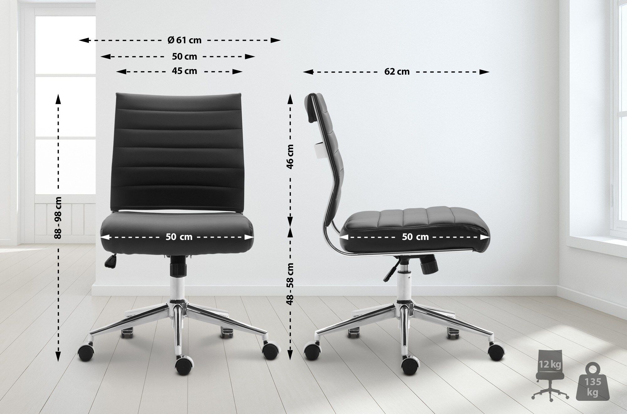 CLP Arbeitshocker Vinton Kunstleder I Höhenverstellbar und ergonomisch I Bürostuhl mit Lehne, Rollen und 360 Grad Drehfunktion