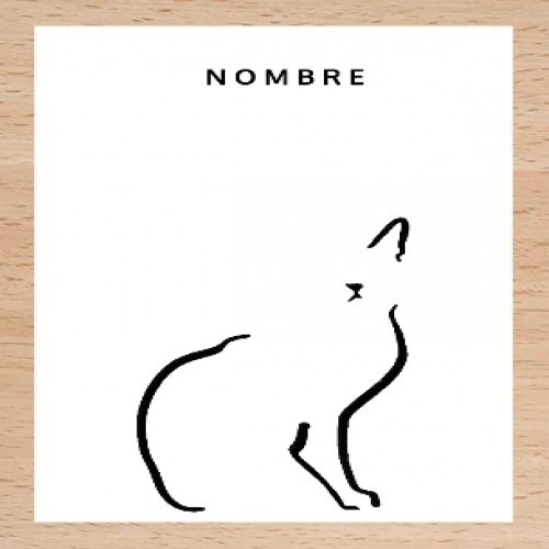 Ilustração em silhueta de um gato com moldura de madeira branca.