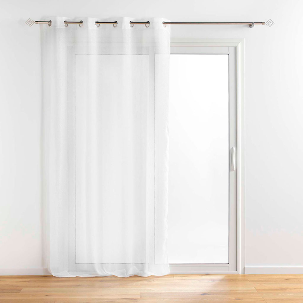 Voilage à œillets polyester lignes argentées blanc 140x240cm
