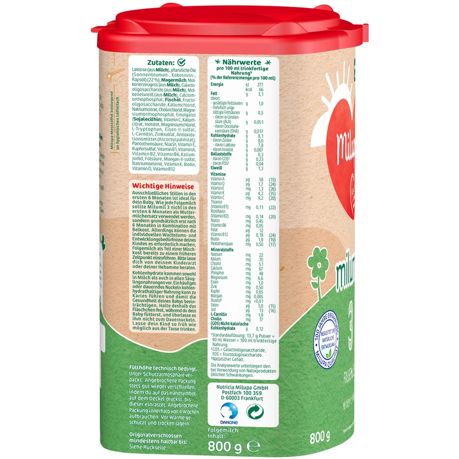 Milupa Folgemilch Milumil 3 800 g ab dem 10. Monat