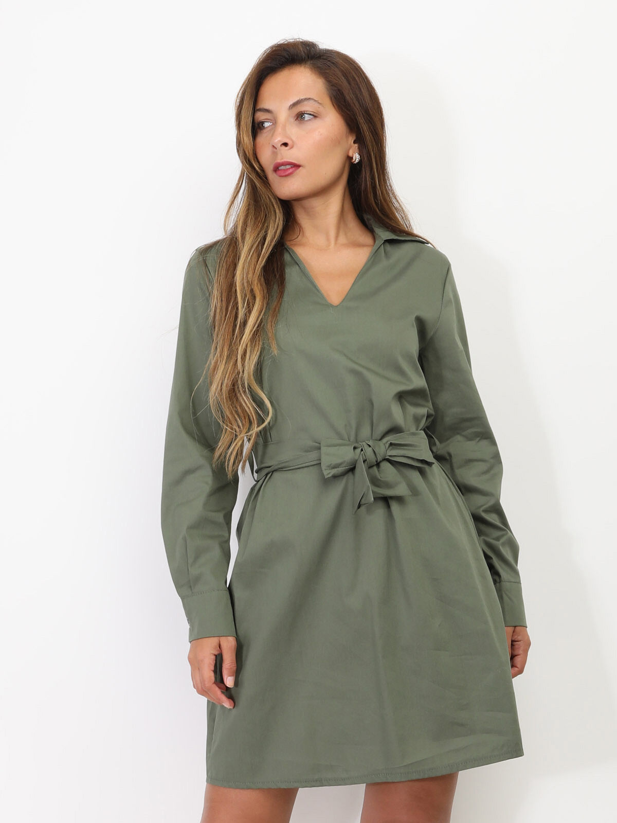 Robe chemisier à nouer- Kaki