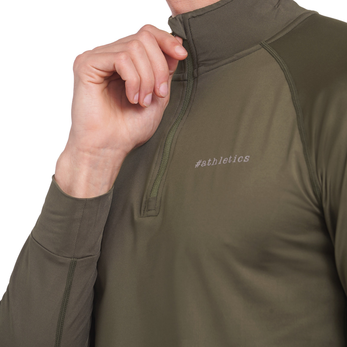 Herren Sport-Langarmshirt mit Zipper oliv
