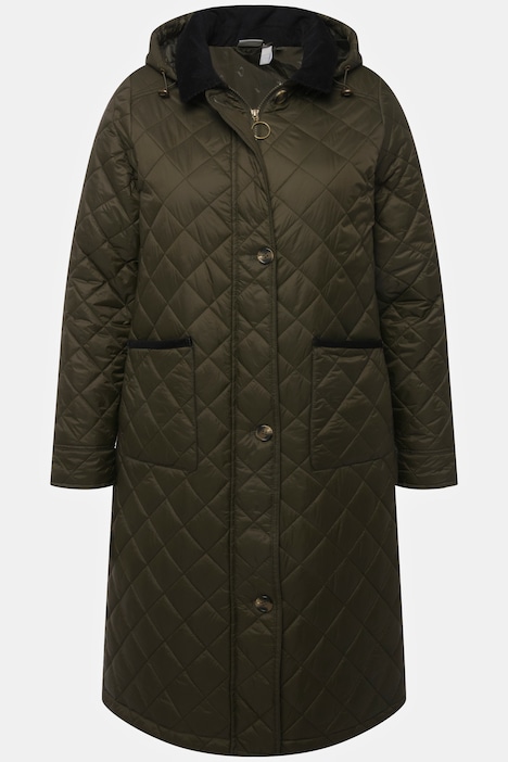 Steppmantel, Cordkragen, Kapuze, 2-Wege-Zipper