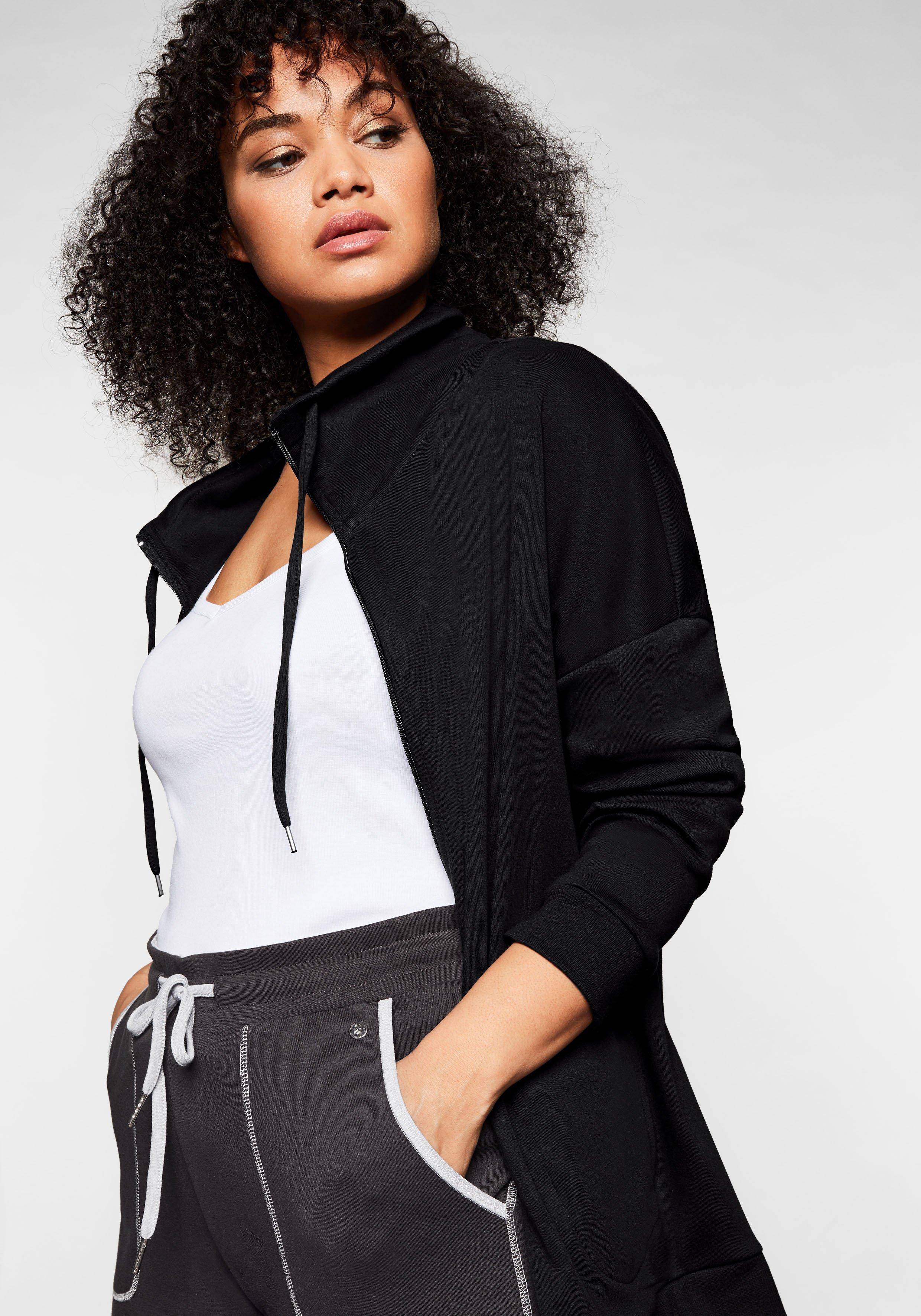 Sweatjacke mit Stehkragen und Bindeband