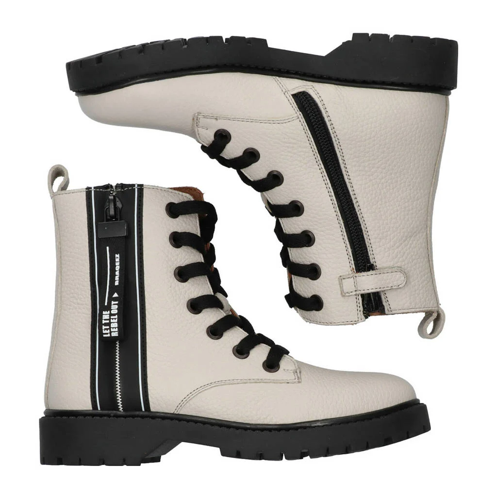 Braqeez leren veterboots ecru
